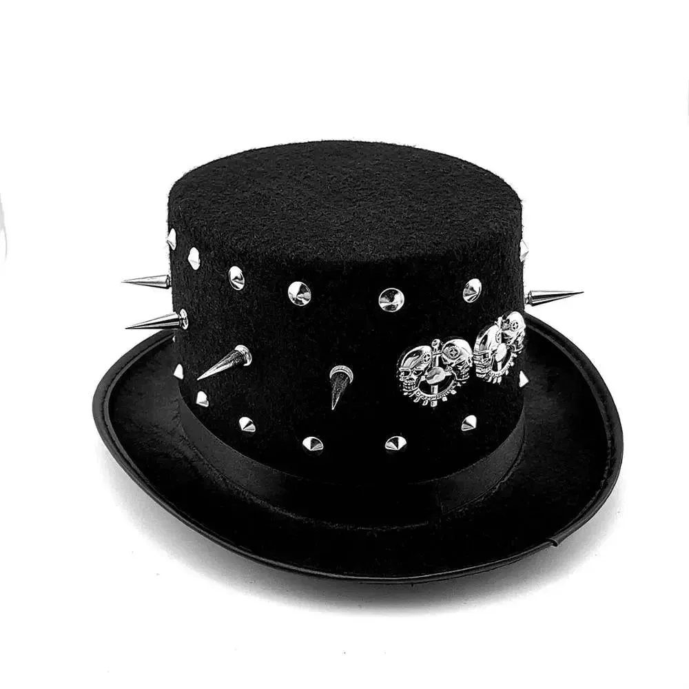 Genuine Leather Studded Punk Rocker Top Hat