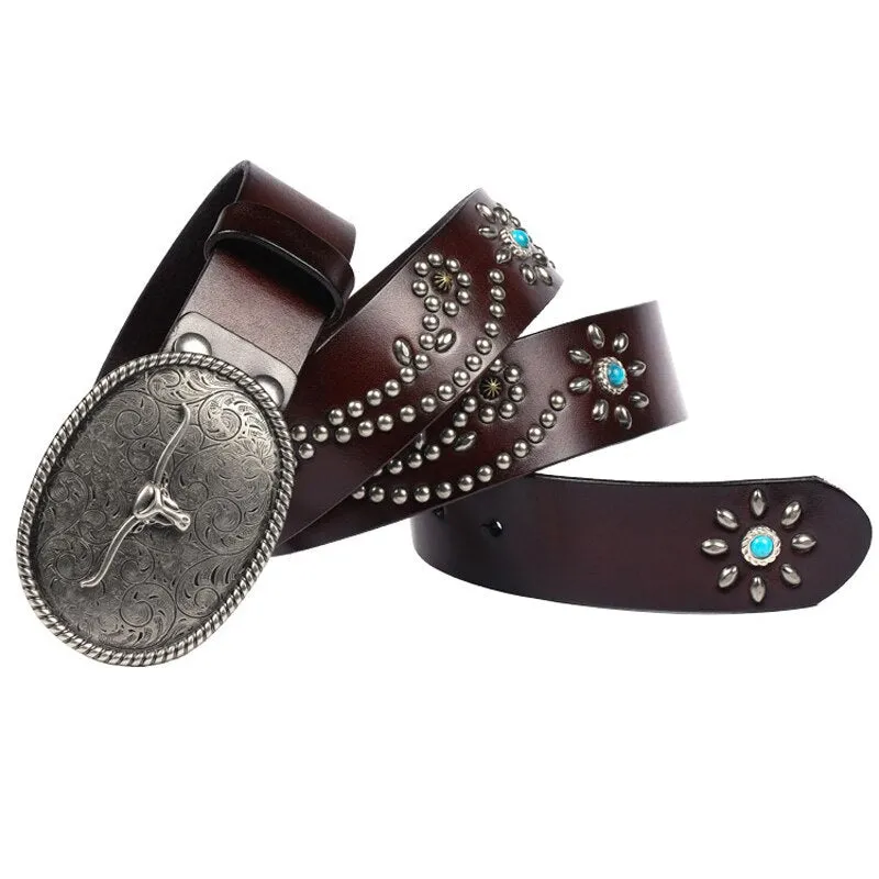 Luxury Hip-Hop Genuine Leather Rivet Waist Belt