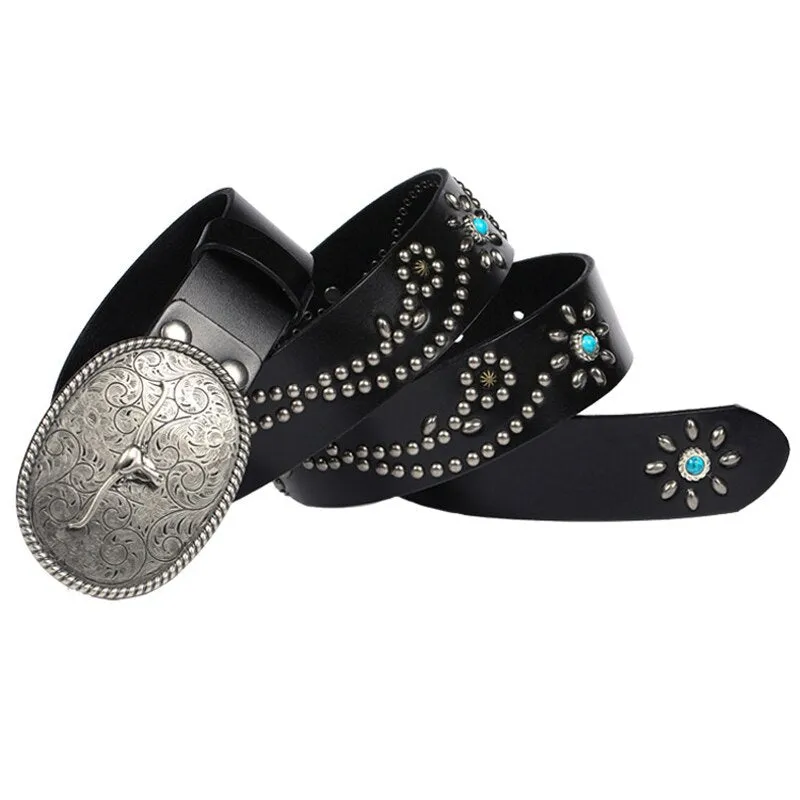 Luxury Hip-Hop Genuine Leather Rivet Waist Belt