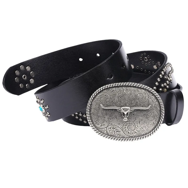 Luxury Hip-Hop Genuine Leather Rivet Waist Belt