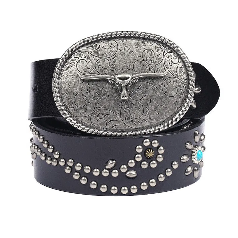 Luxury Hip-Hop Genuine Leather Rivet Waist Belt