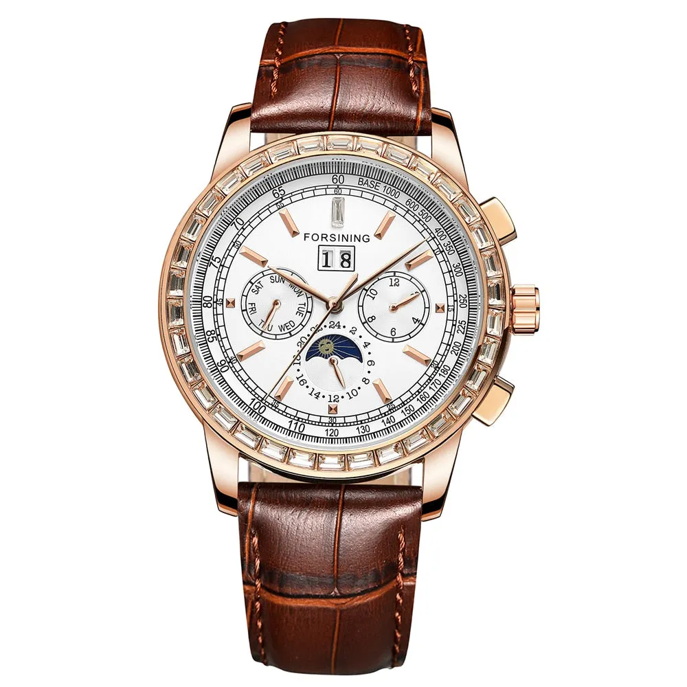 Genuine Leather Luxury Self-Wind Mechanical Wristwatch