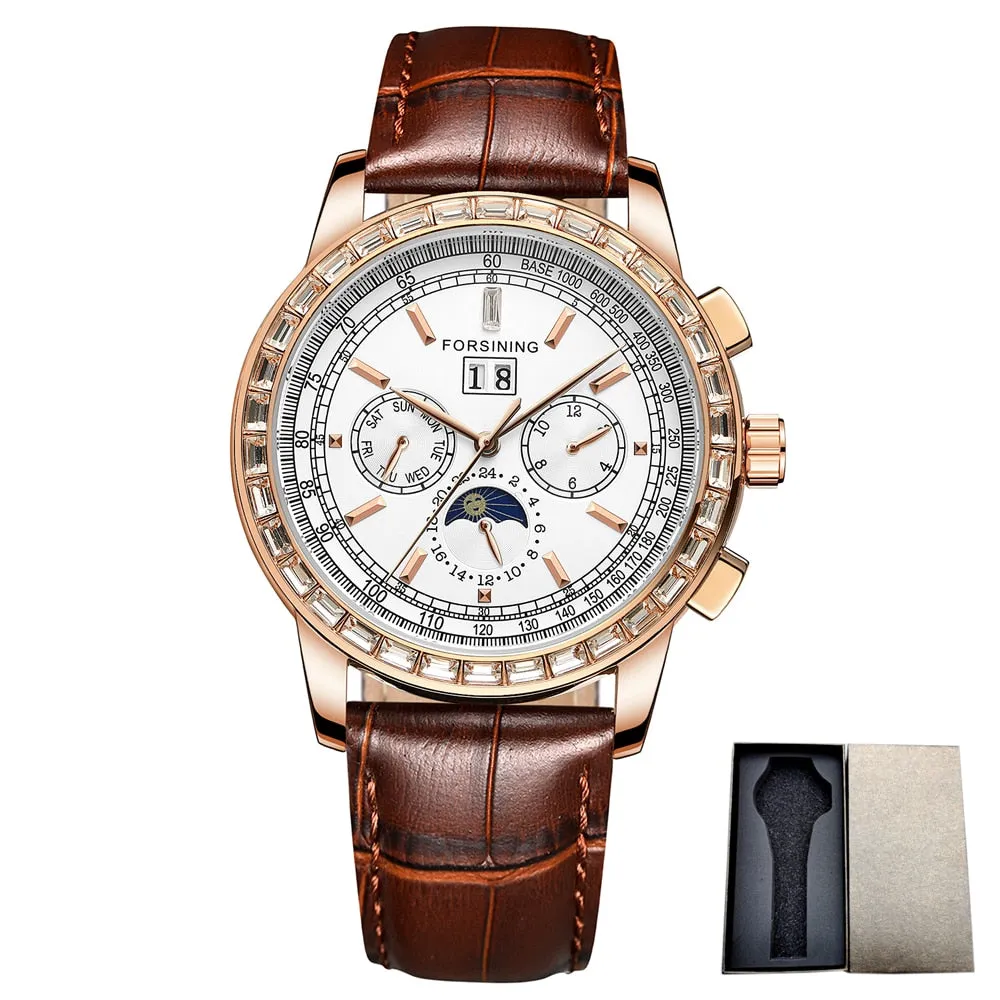 Genuine Leather Luxury Self-Wind Mechanical Wristwatch