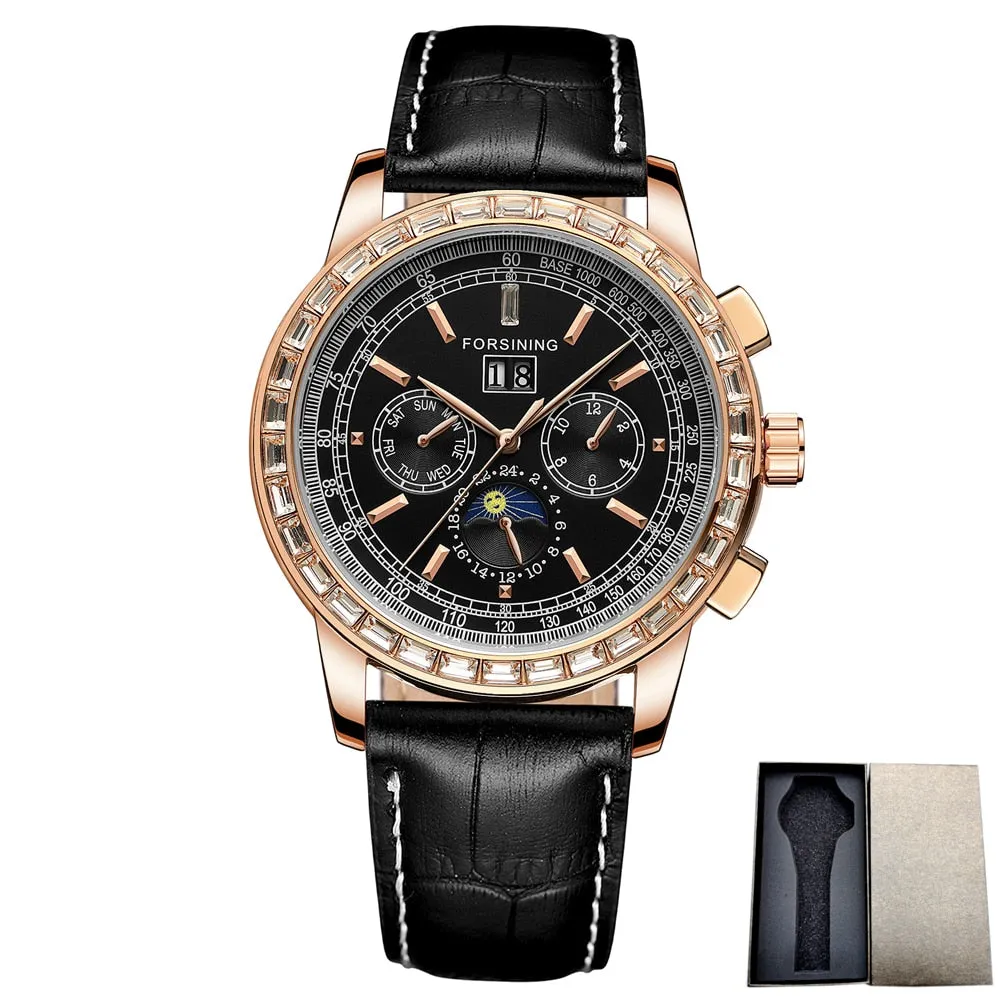 Genuine Leather Luxury Self-Wind Mechanical Wristwatch