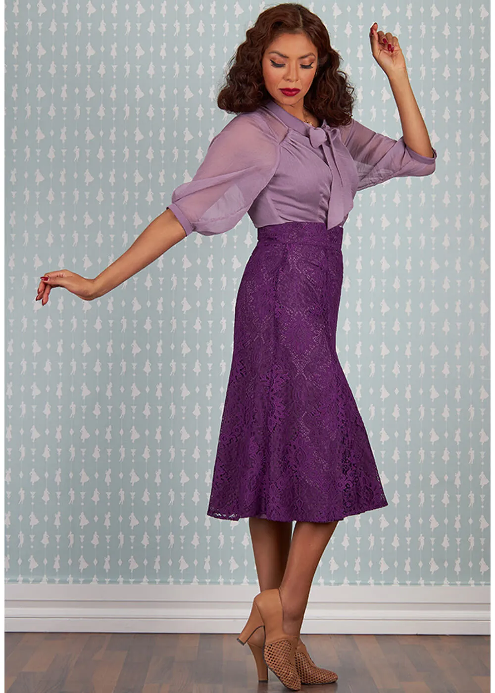 Lilac Lace 40's Trumpet Skirt by Miss Candyfloss