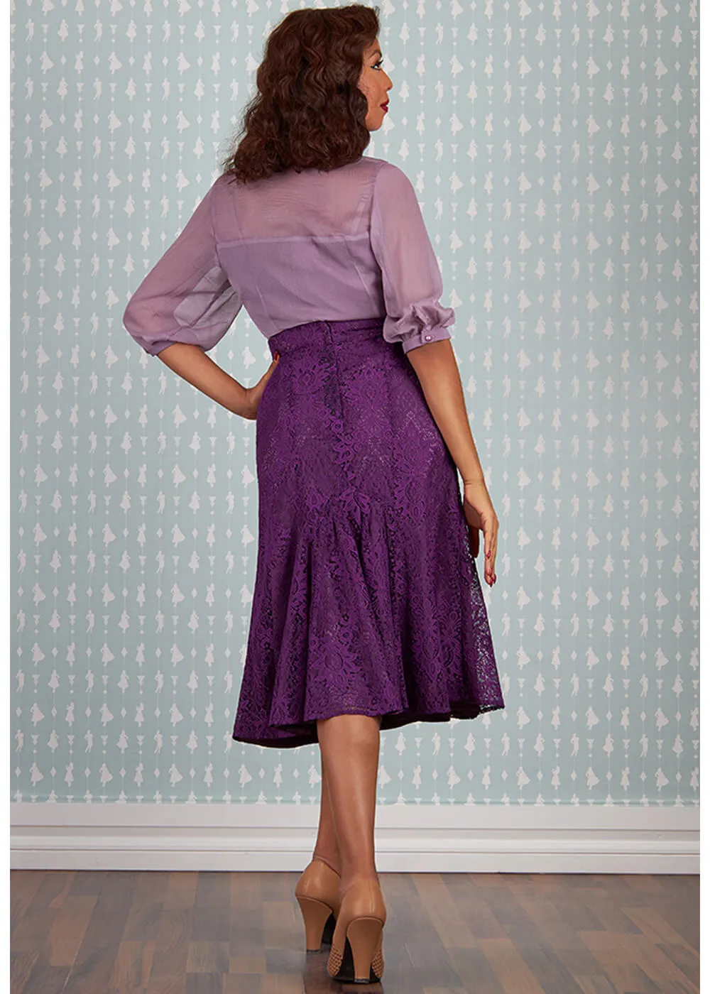 Lilac Lace 40's Trumpet Skirt by Miss Candyfloss