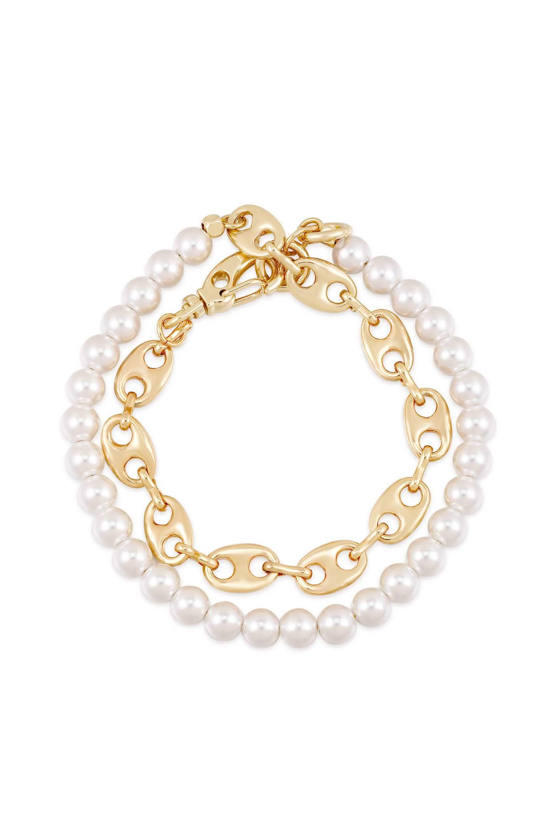 Pearl and Contemporary Chain Link Wrap Bracelet