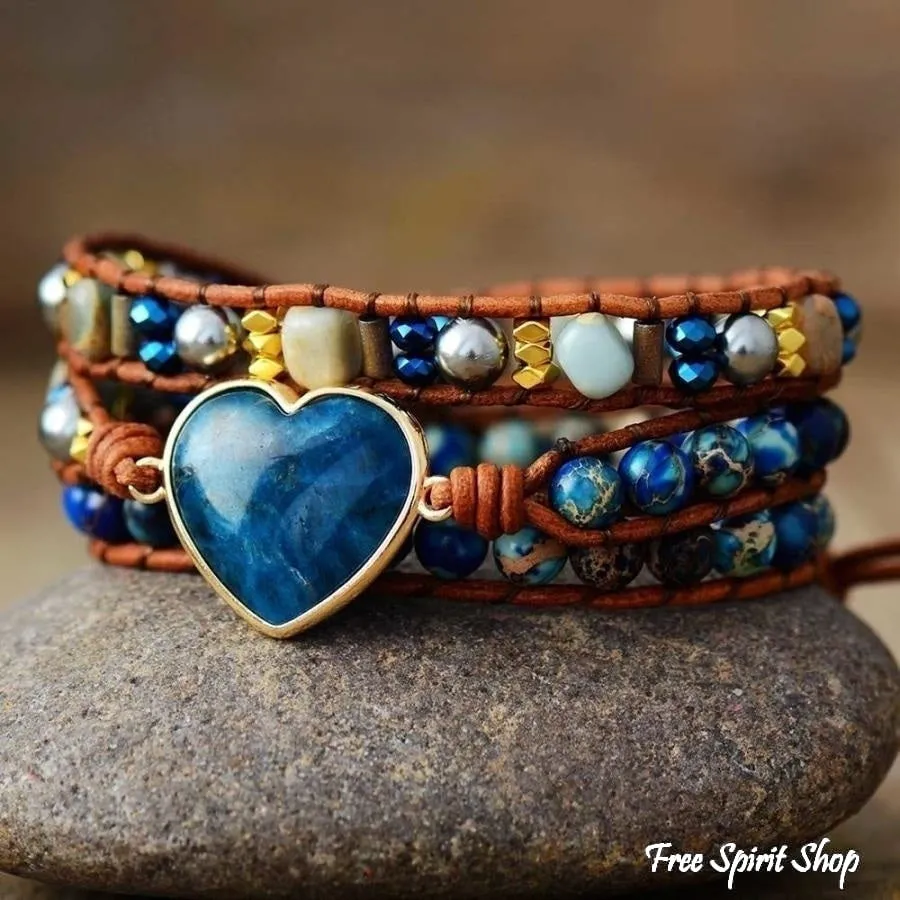 Natural Blue Apatite Heart Bracelet Wrap