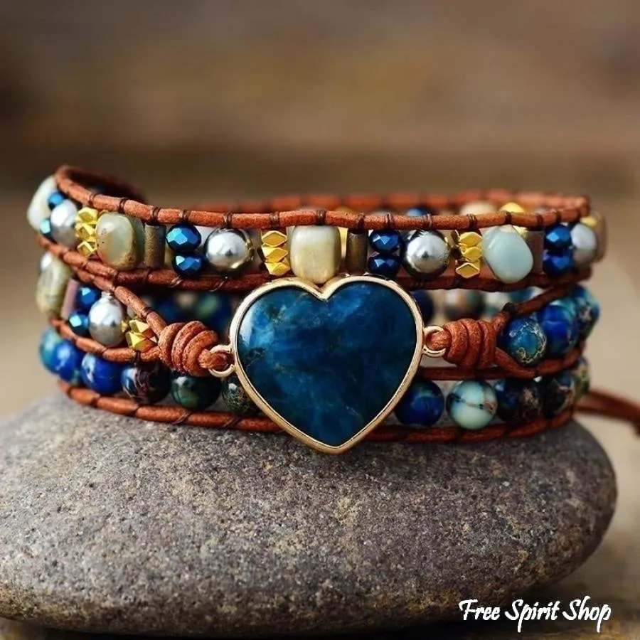 Natural Blue Apatite Heart Bracelet Wrap