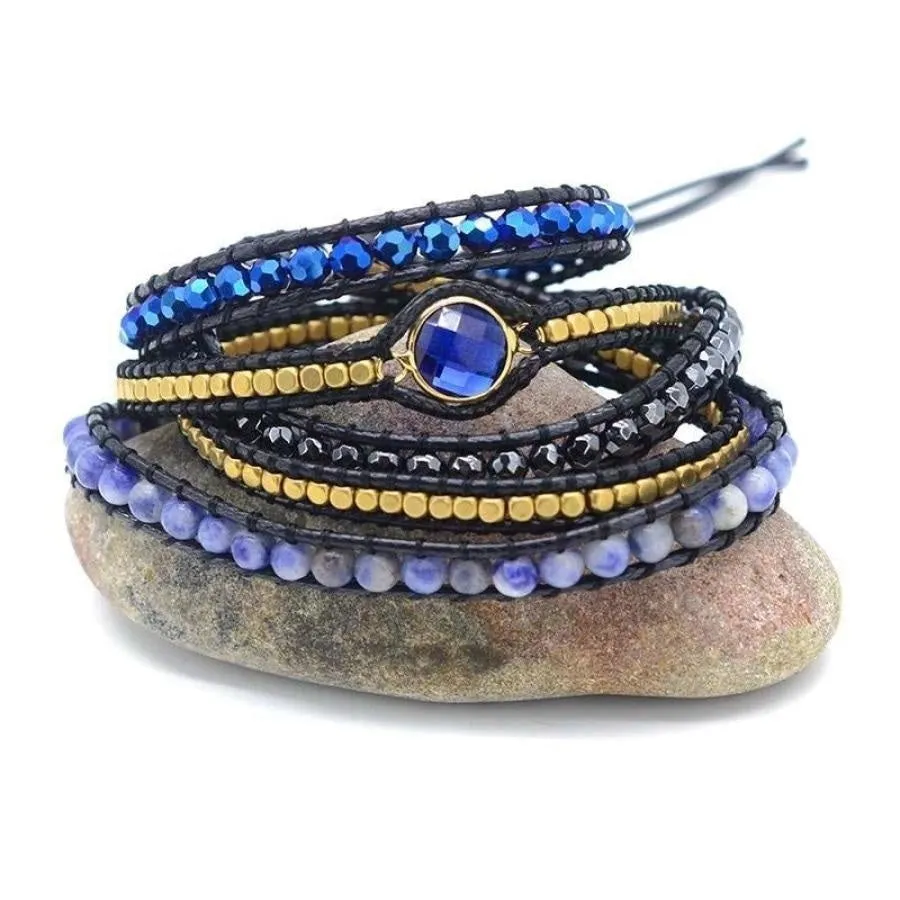 Natural Sodalite Wrap Bracelet Magic Blue