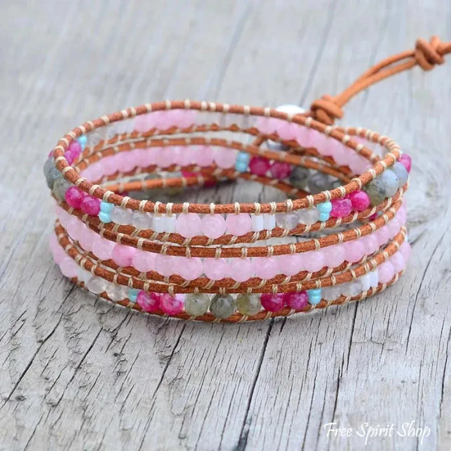 Rose Quartz and Labradorite Wrap Bracelet