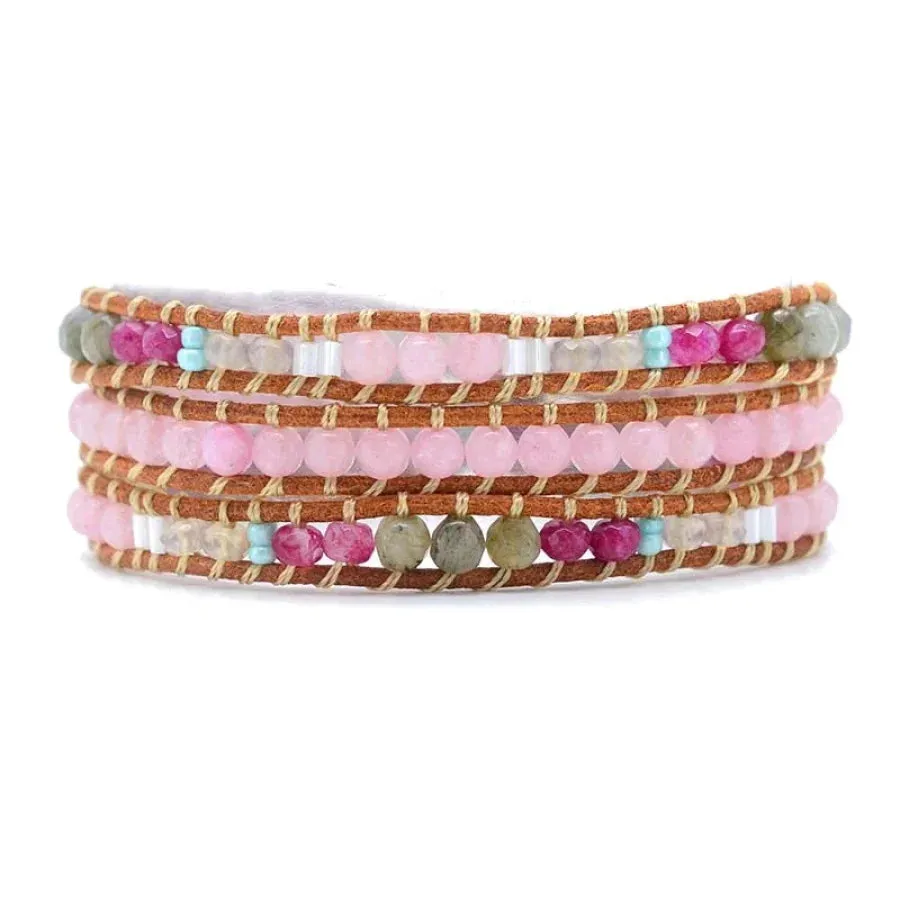 Rose Quartz and Labradorite Wrap Bracelet