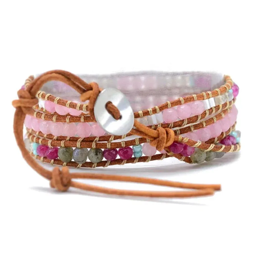 Rose Quartz and Labradorite Wrap Bracelet