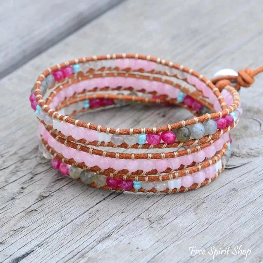 Rose Quartz and Labradorite Wrap Bracelet