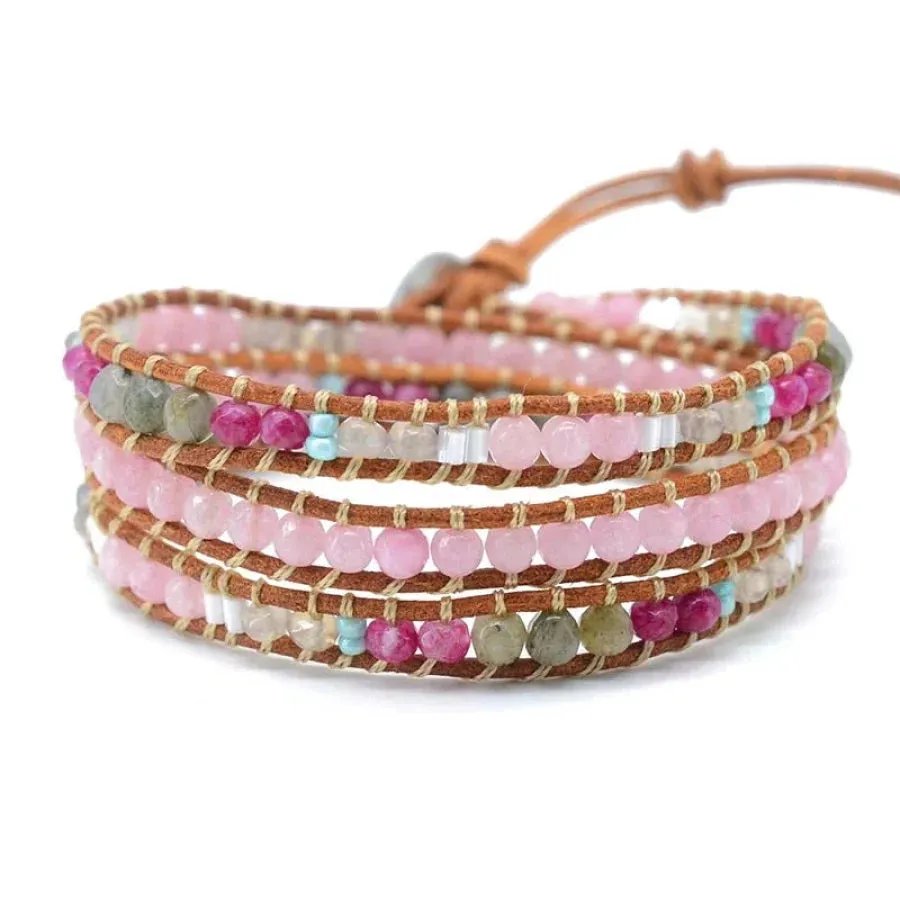 Rose Quartz and Labradorite Wrap Bracelet