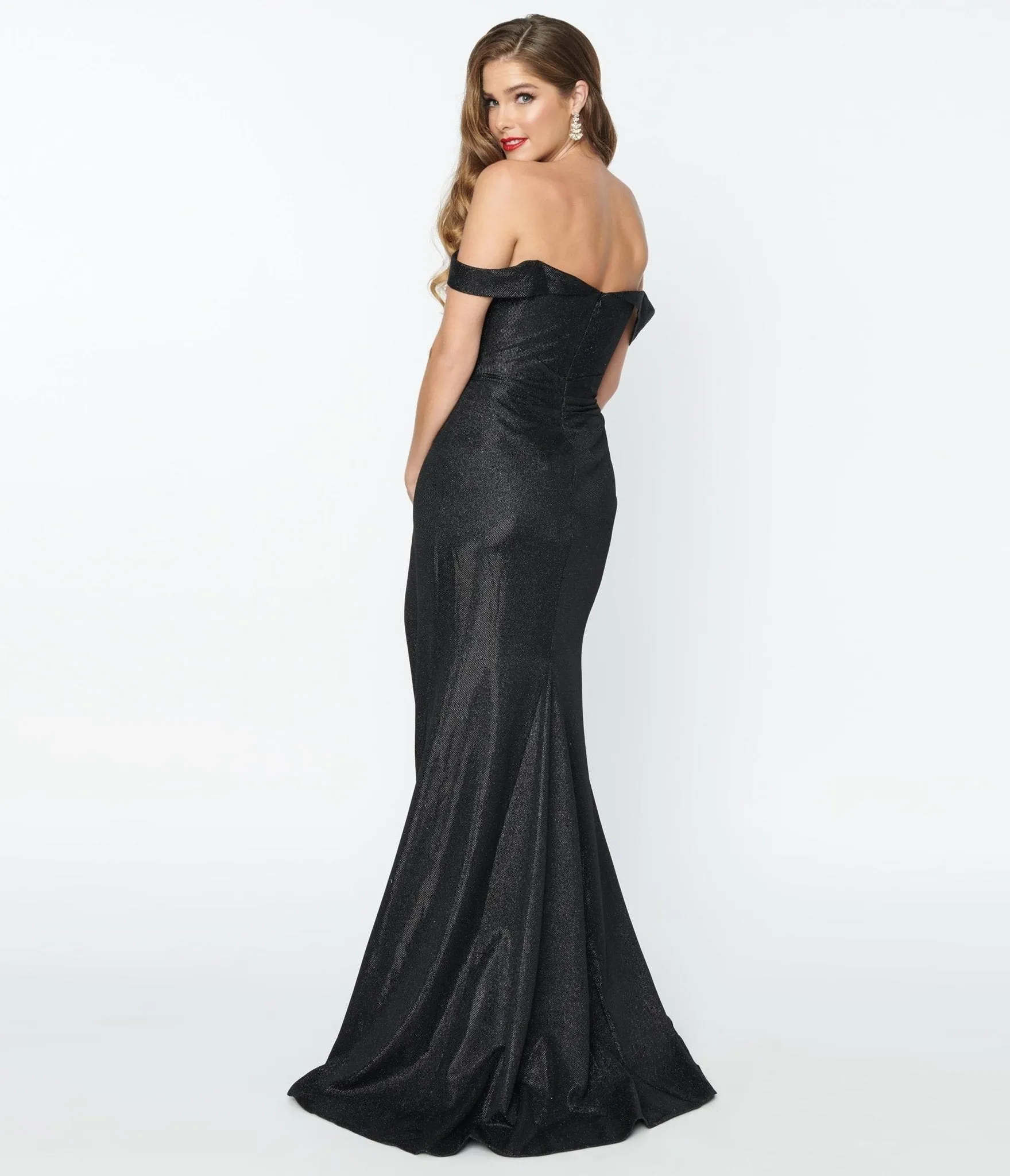 Elegant Black Off The Shoulder Shimmer Dress