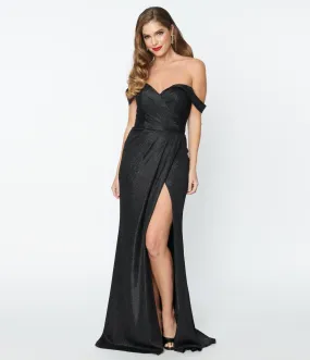 Elegant Black Off The Shoulder Shimmer Dress