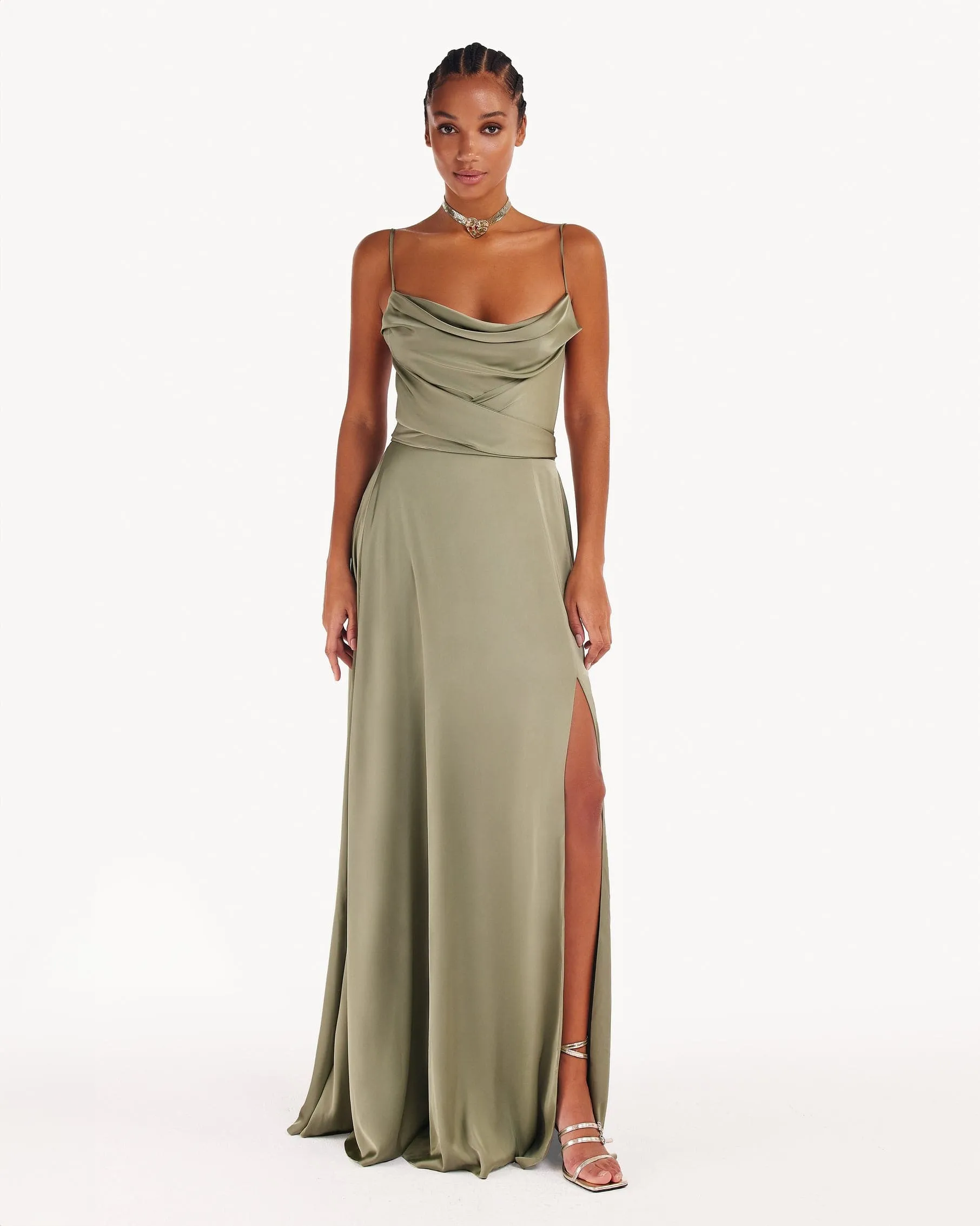 Silk Boudoir Olive Slip Dress