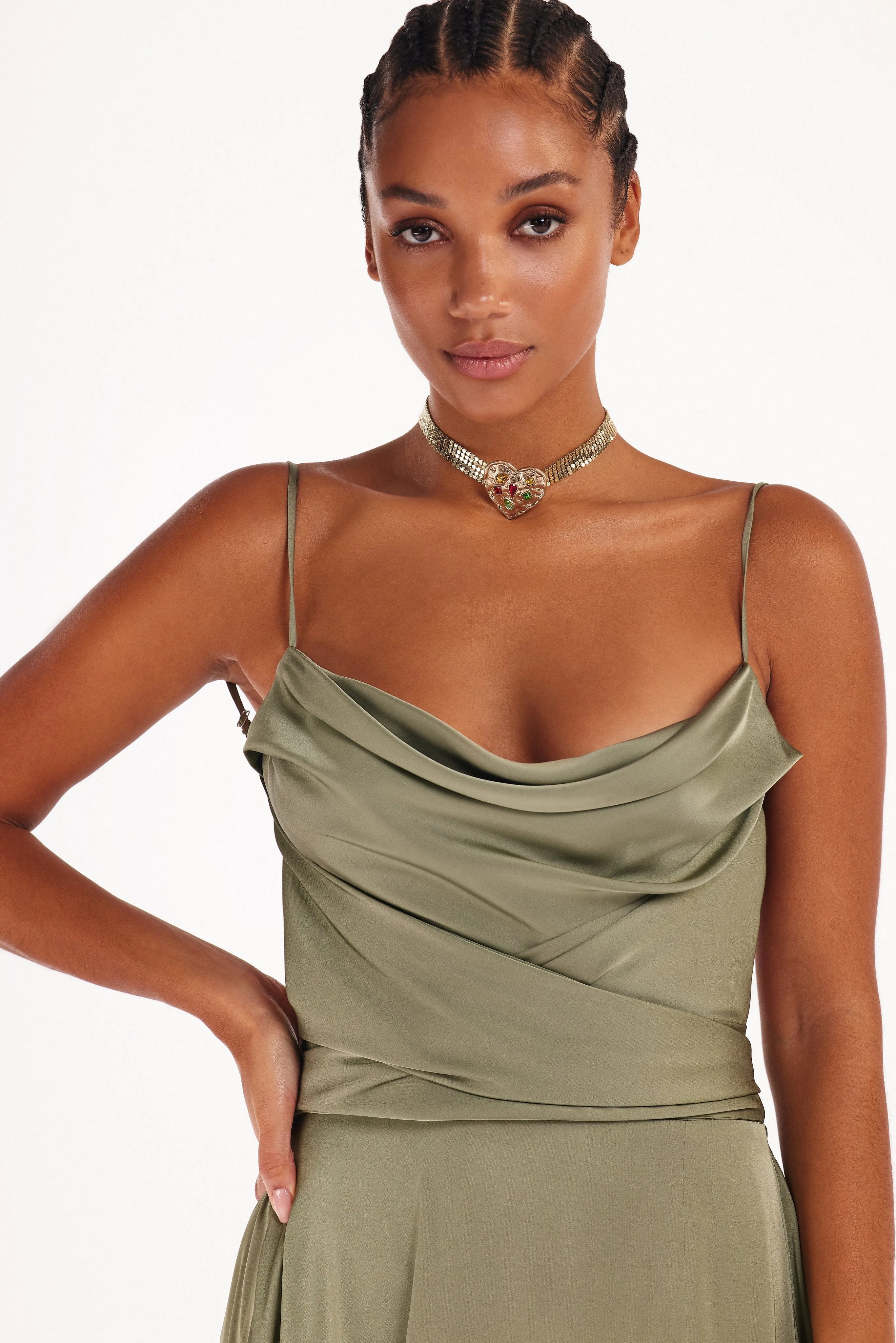 Silk Boudoir Olive Slip Dress