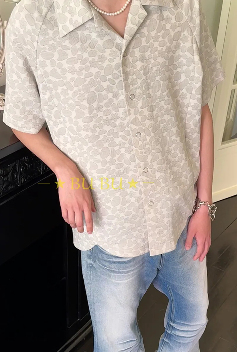 Flower Patterns Unisex Street Style Oversized Short Sleeves Shirt