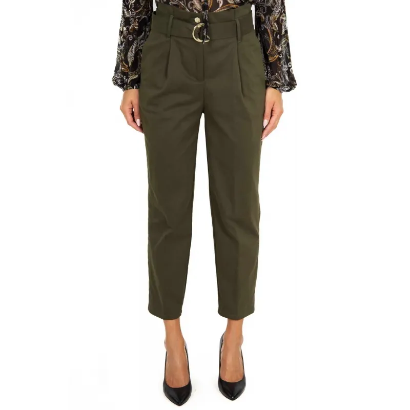 High-Waisted Caramel Green Trousers