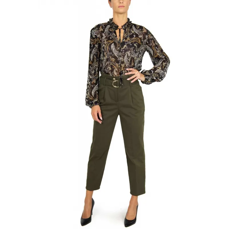 High-Waisted Caramel Green Trousers