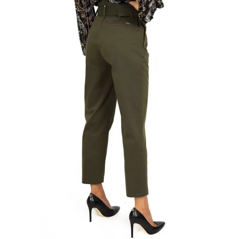 High-Waisted Caramel Green Trousers