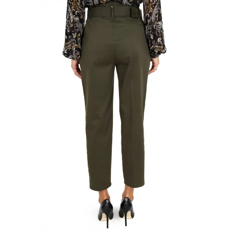 High-Waisted Caramel Green Trousers