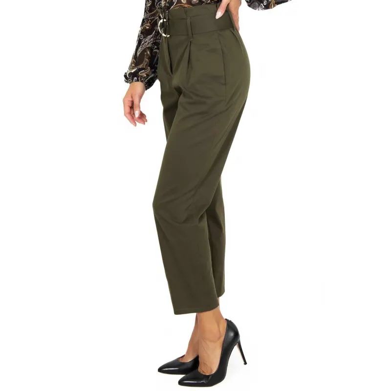 High-Waisted Caramel Green Trousers