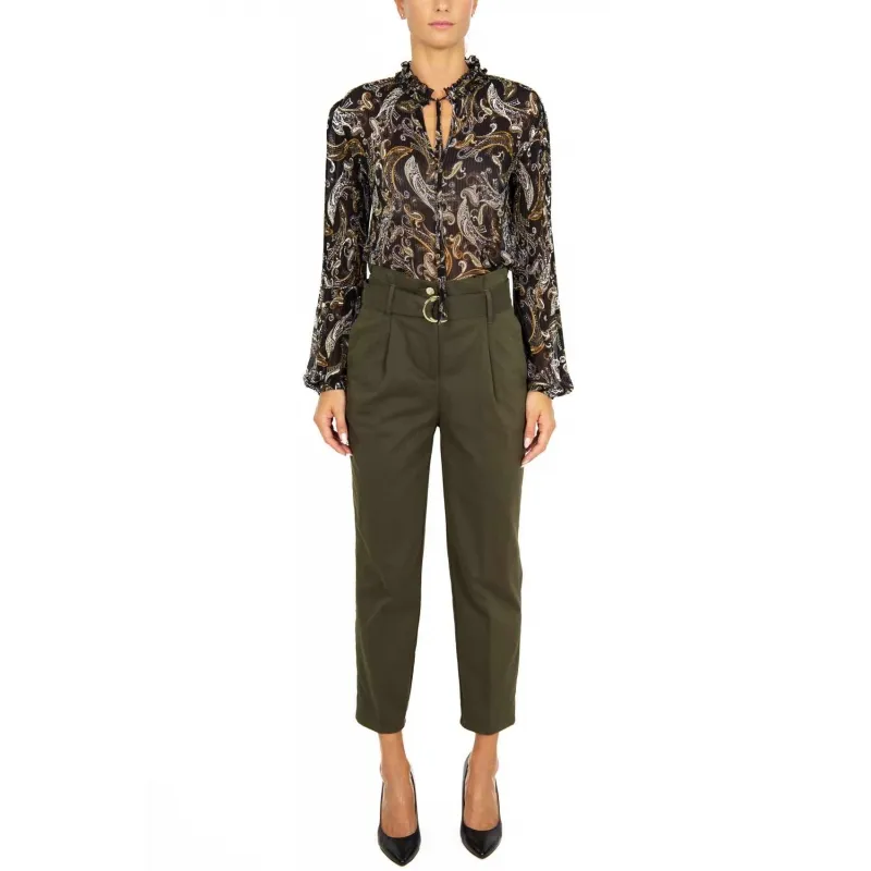 High-Waisted Caramel Green Trousers