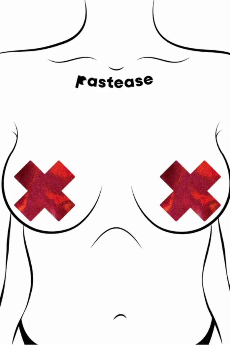 Liquid Red Pastease Cross Nipple Pasties