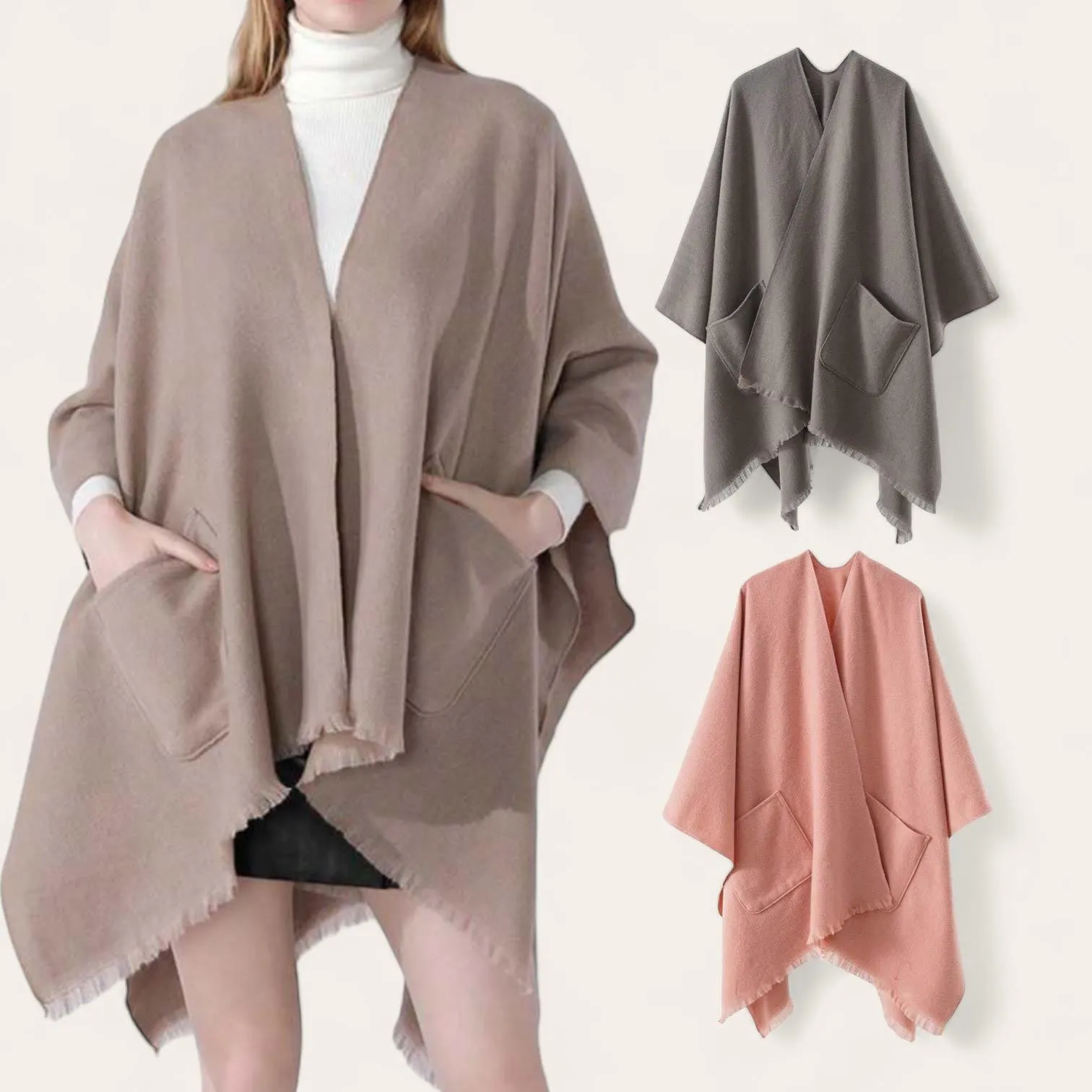 Women's Plain Cape Shawl with Pockets