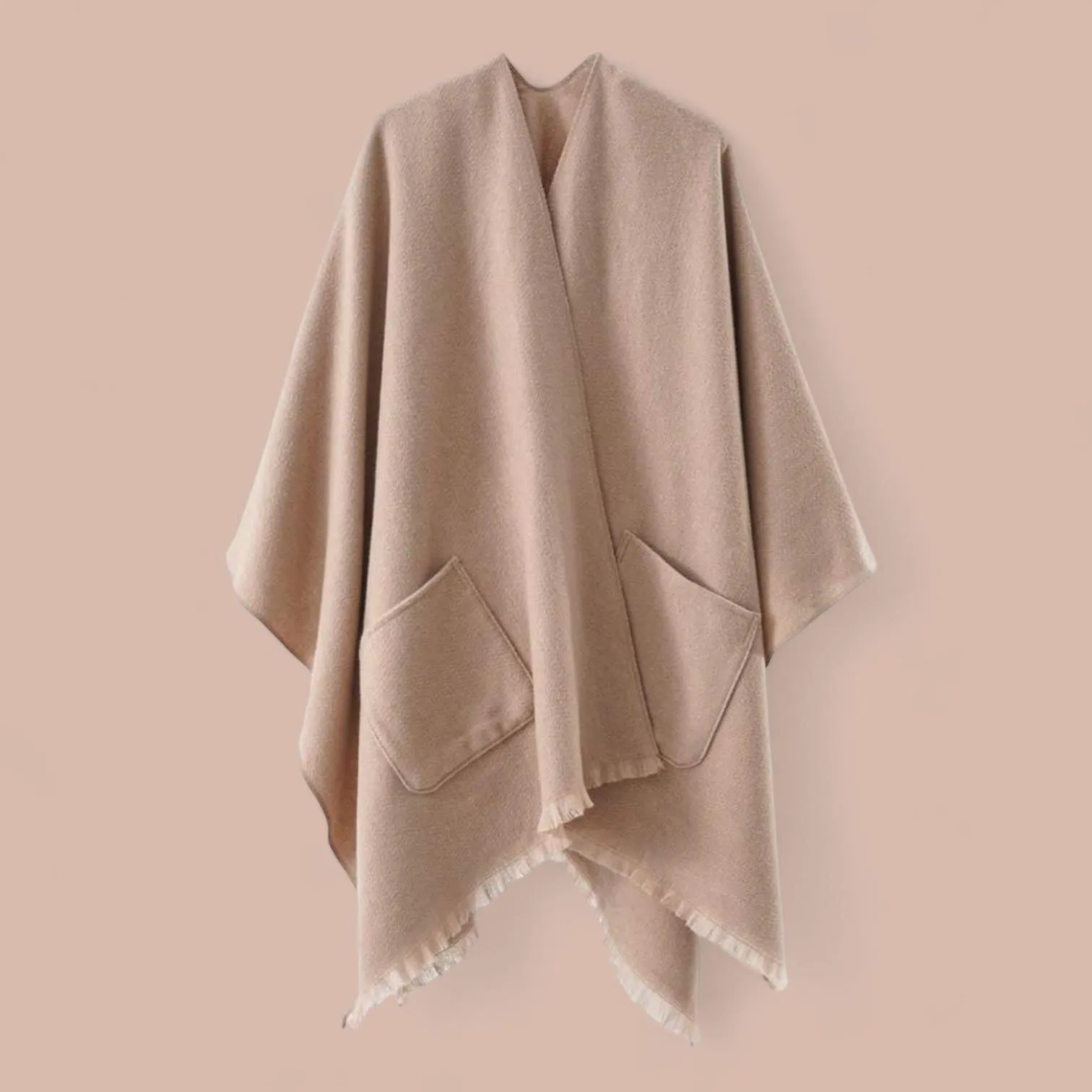 Women's Plain Cape Shawl with Pockets