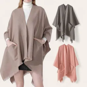 Women's Plain Cape Shawl with Pockets