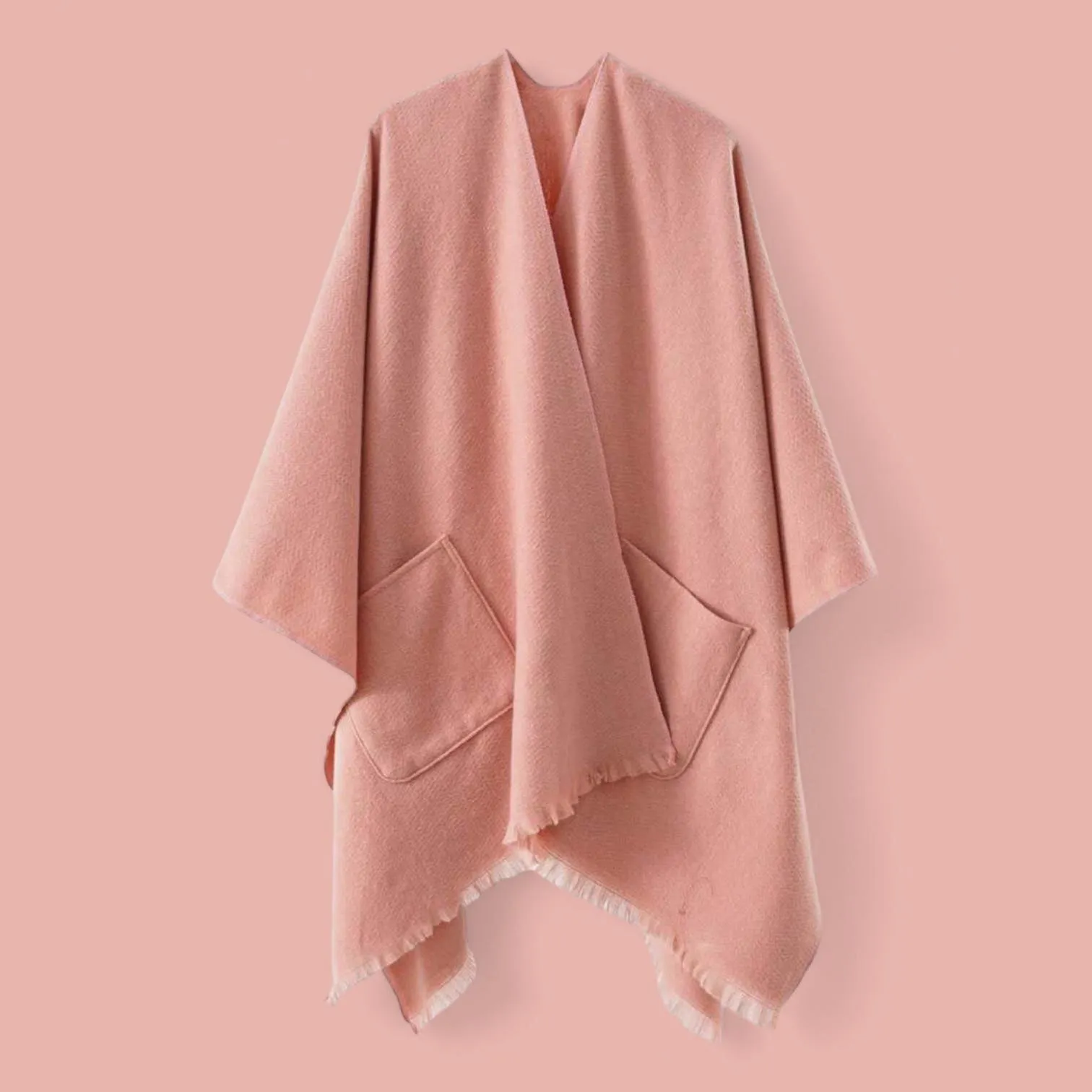 Women's Plain Cape Shawl with Pockets