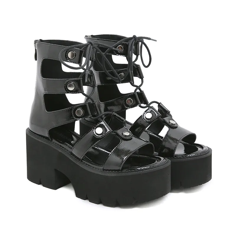 Platform Sandals for Women with Cutout Cross Strap