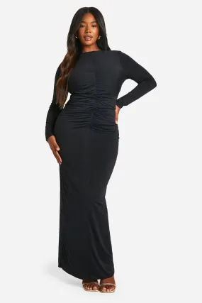 Plus Double Slinky Ruched Maxi Dress