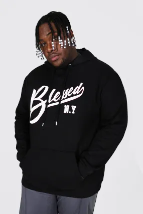 Plus Size Blessed Ny Slogan Print Hoodie | boohooMAN UK