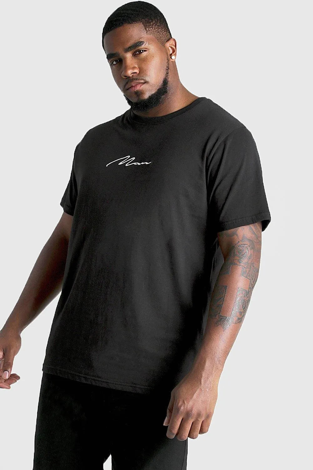 Plus Size MAN Script T-Shirt | boohooMAN UK