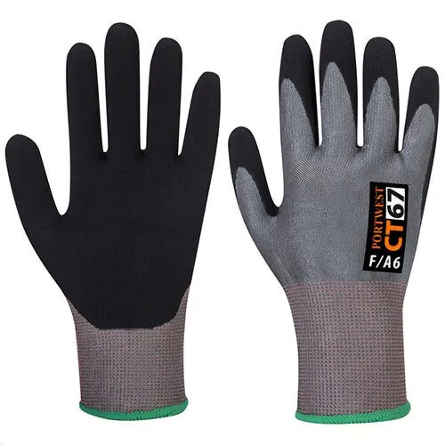 Portwest CT67G8RL CT Cut F13 Nitrile Glove, 200°F+ Heat Protection, Abrasion Level 4, Cut Level A6, Gray/Black, L