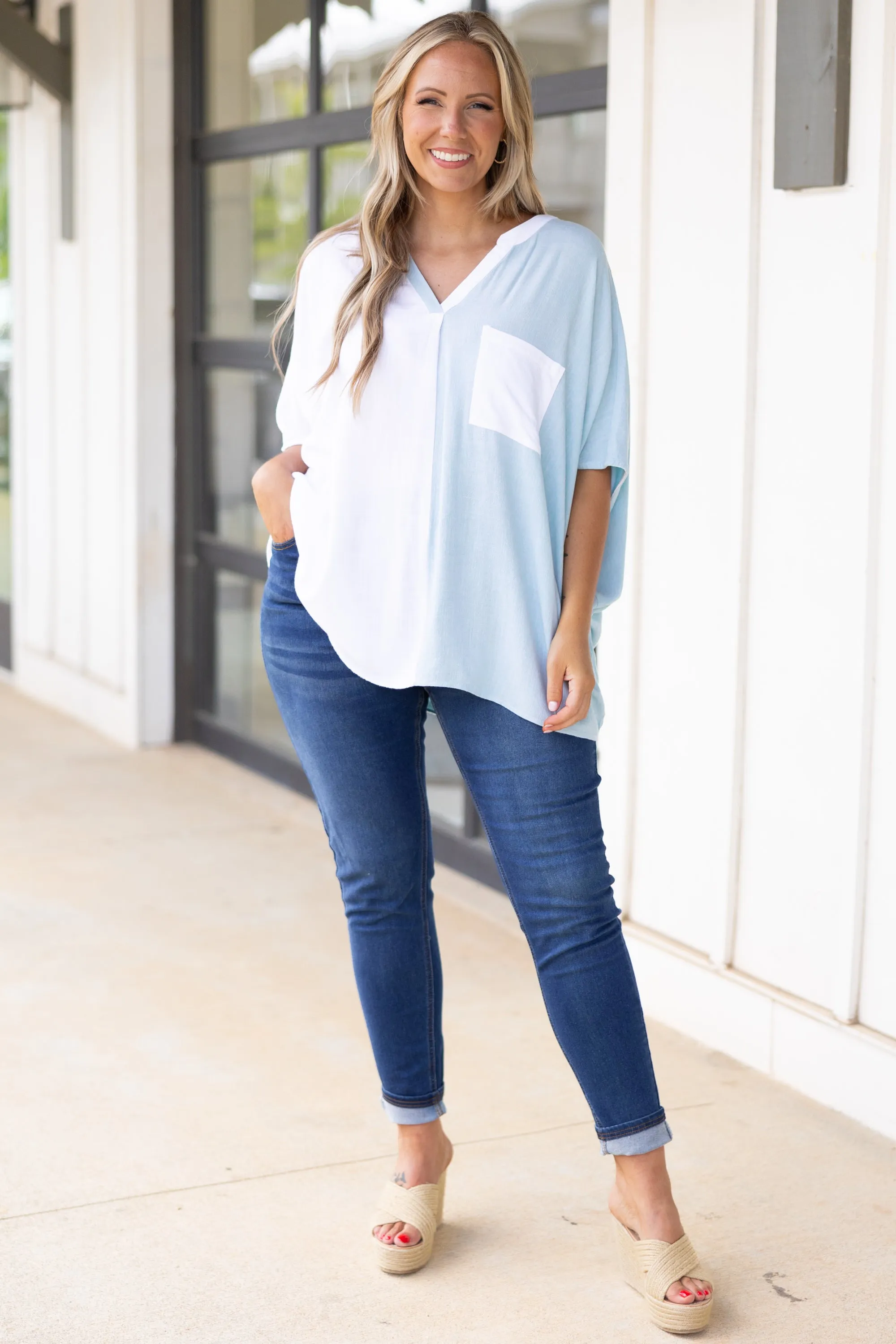 Powder Blue-White Beautiful Mistake Top