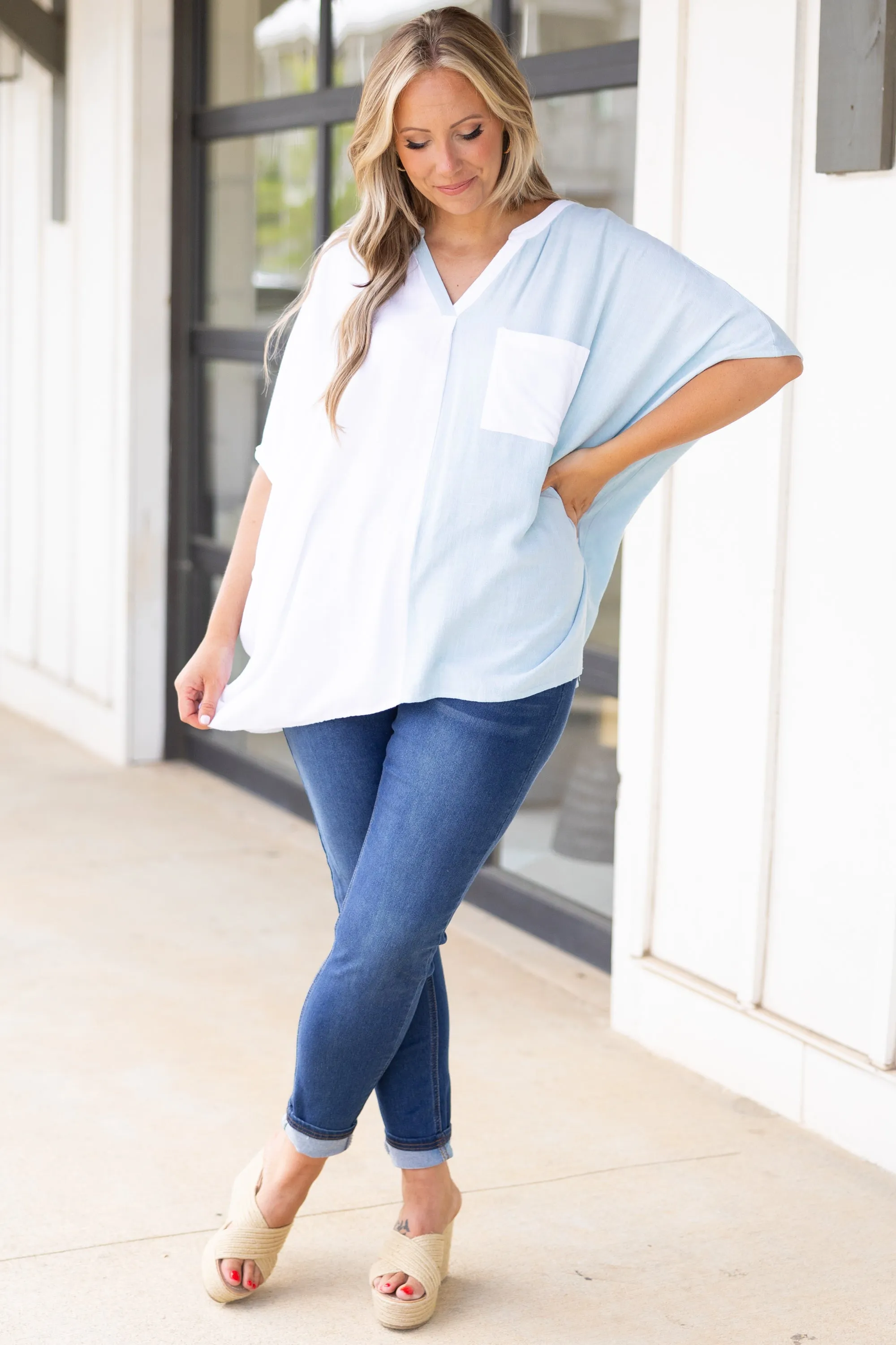 Powder Blue-White Beautiful Mistake Top