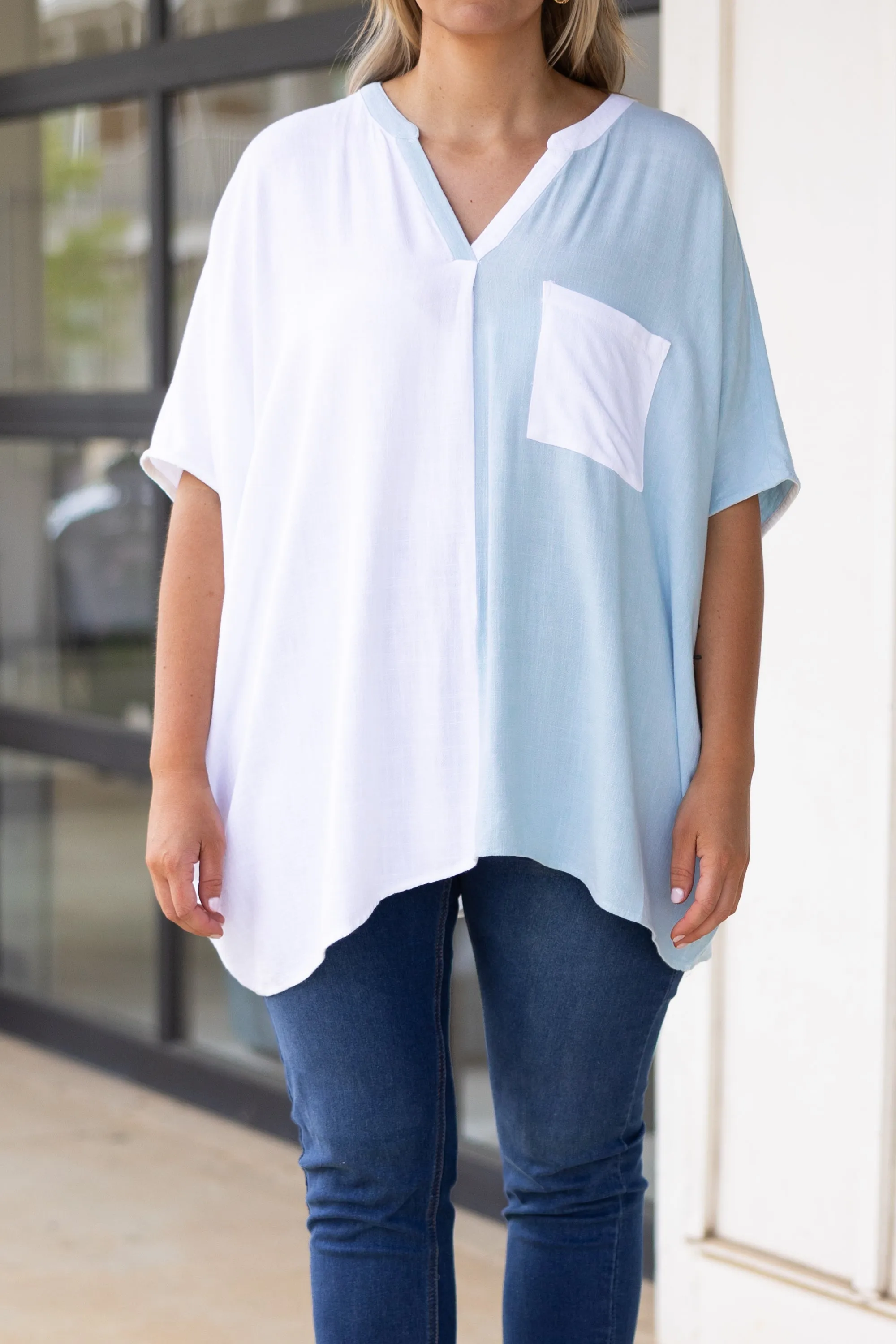 Powder Blue-White Beautiful Mistake Top