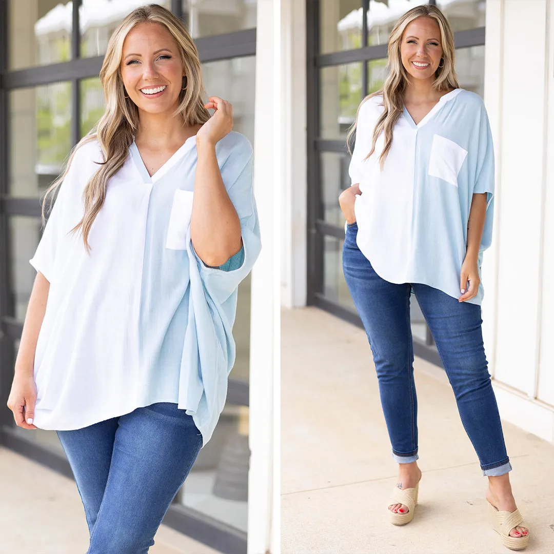 Powder Blue-White Beautiful Mistake Top