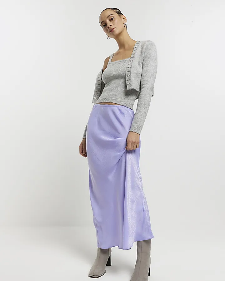 Purple satin maxi skirt
