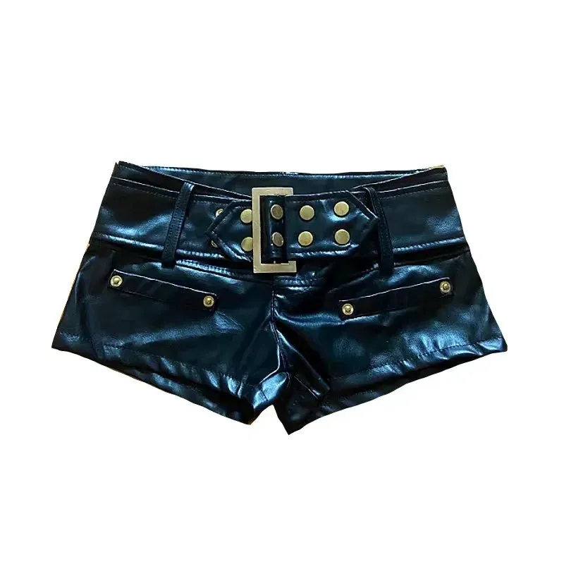 Vintage Retro Low Waist Slim Shorts with Gold Buckle