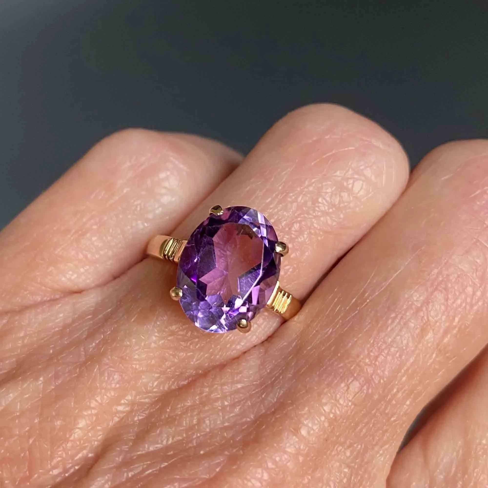 Vintage Oval Amethyst Ring, 4 CTW, 14K Rose Gold