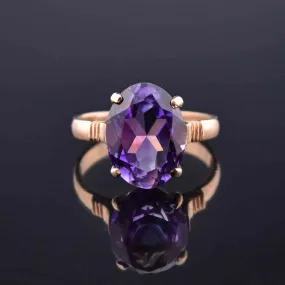 Vintage Oval Amethyst Ring, 4 CTW, 14K Rose Gold