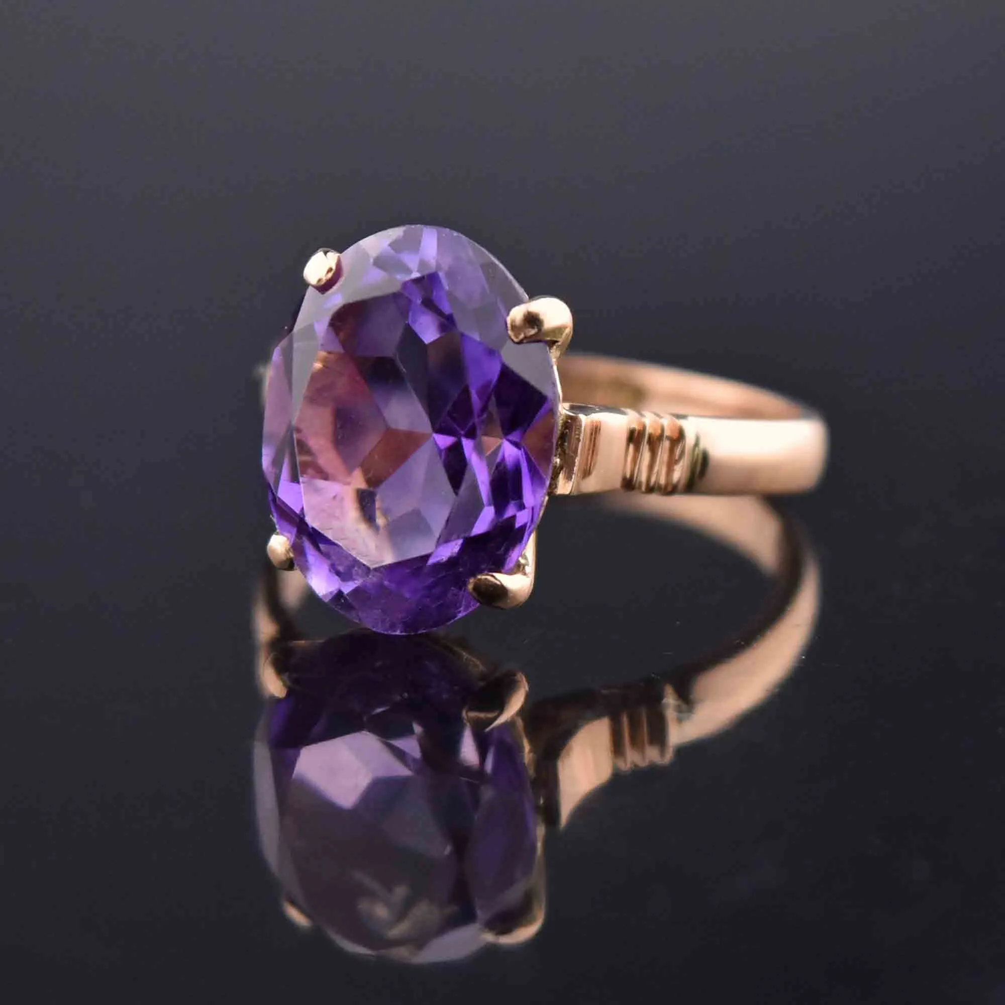 Vintage Oval Amethyst Ring, 4 CTW, 14K Rose Gold