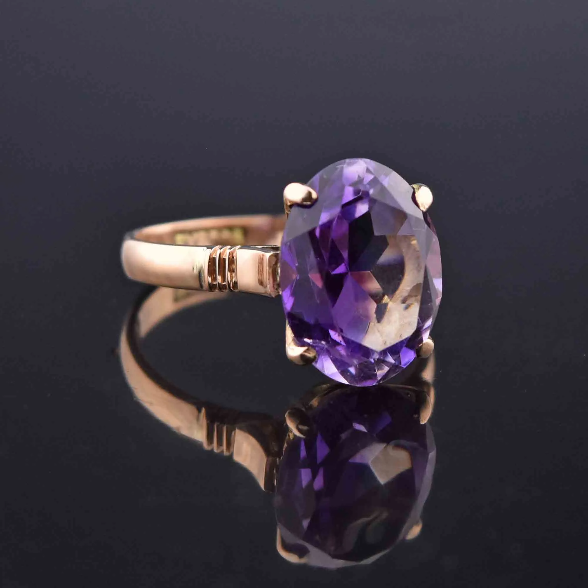 Vintage Oval Amethyst Ring, 4 CTW, 14K Rose Gold